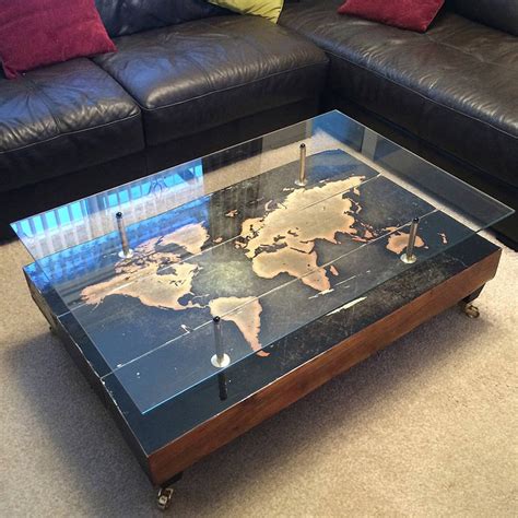 map box on metal stand coffee table|Map Coffee Table .